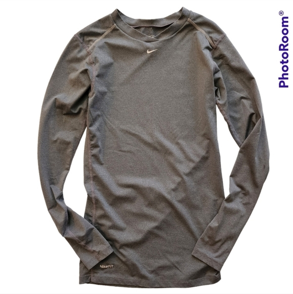 NIKE FIT LONG SLEEVE TRAINING TEE. GRAY/SMALL - Picture 1 of 7